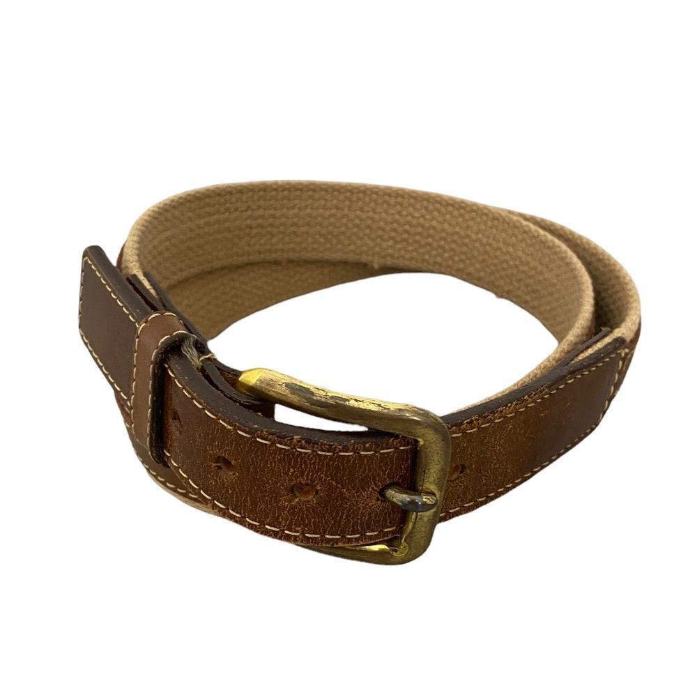 Vintage Tan Leather & Burlap Belt Size 34